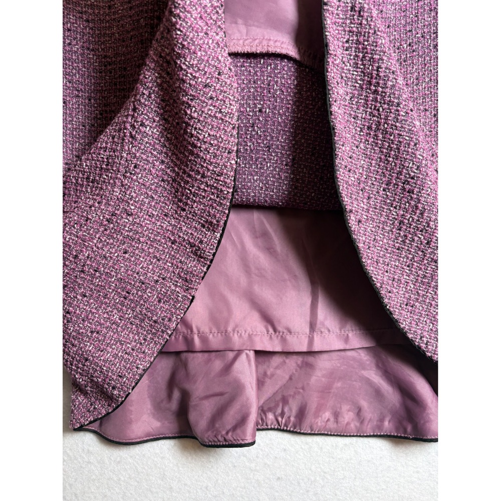 Kasper Womens Size 14 Purple Tweed Skirt Suit Blazer Set Contrast Piping Flounce - Picture 12 of 16